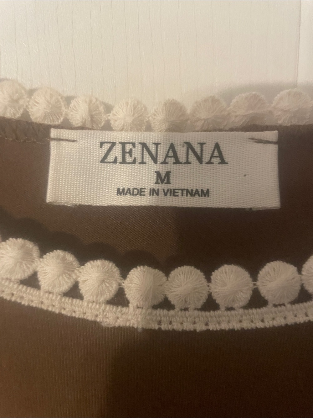 Zenana Outfitters Brown Tunic with Cream Crochet Trim - Picture 2 of 6